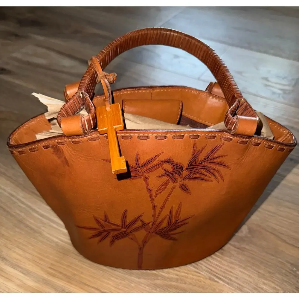 FOSSIL vintage bamboo leather bag